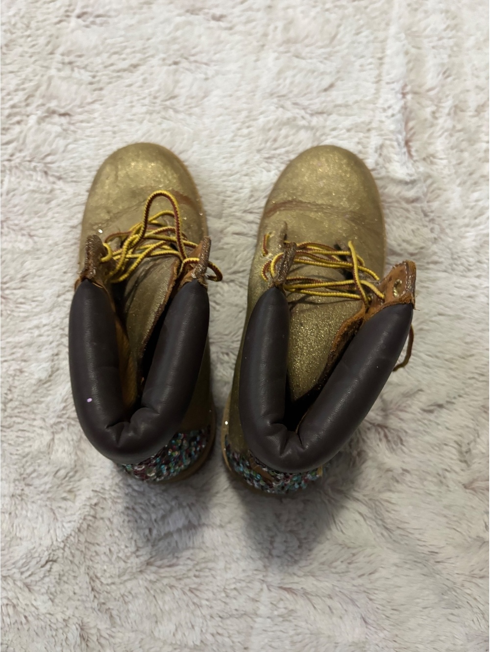 Timberland Women's Glitter Gold Lace-Up Boots with Multicolor Sequin Heel Accent
